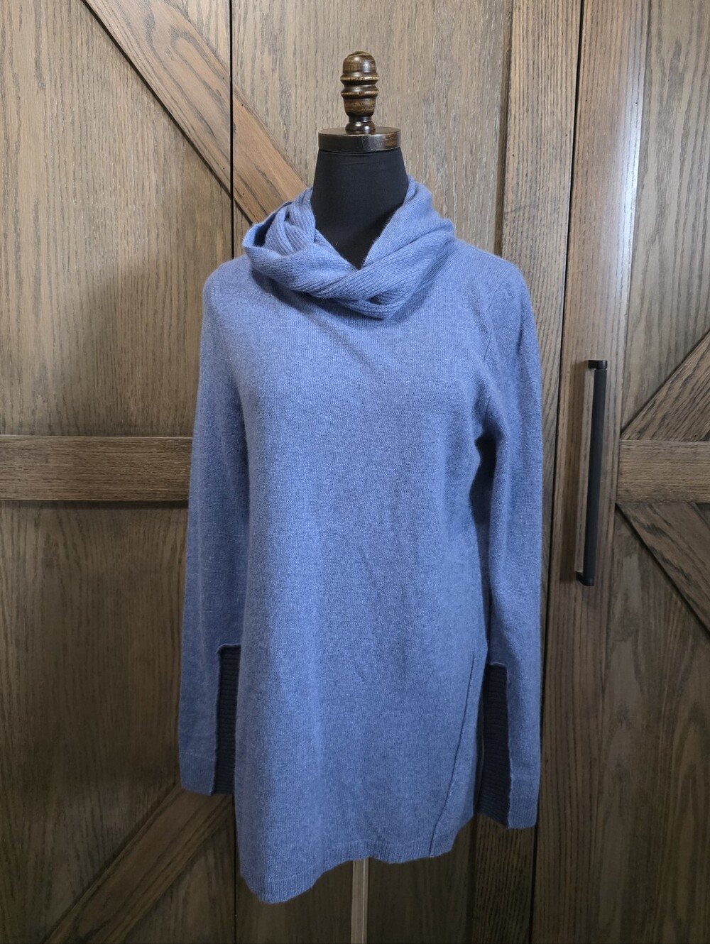 White + Warren Cashmere Dusty Blue Cowl Neck Sweater